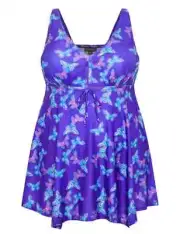 Ladies plus size 16 AUTOGRAPH Purple butterflies sharkbite SWIM DRESS NEW 9329