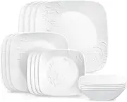 Cherish 16pc, Service for 4, Dinnerware Set, 8 Plates 8 Bowls, Chip & Break Resistant, Dinner Plates and Dinner Bowls, Corelleware Plates, White