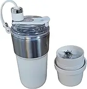 Rechargeable Portable Blender | 300ml Insulated Smoothie Maker for Travel & Gym | Food-Safe Stainless Steel Blades, Leakproof Design & USB Charging (White+Silver)