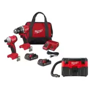 Milwaukee Drill + Impact Driver Combo Kit 18V Li-Ion Cordless w/ Wet/Dry Vacuum