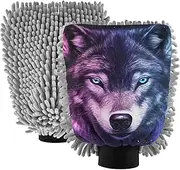 XYMZR Wolf Portrait Galaxy Absorbent Microfiber Car Wash Mitt, Funny Cute Anime Scratch Free for Cars Cleaning, Home Cleaning Mitts, 2 Pack, 10.24” L x 7.09” W