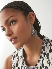 Silver Tone Boho Teardrop Earrings (AA1611) | $19