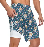 [ZZXXB] Astronaut Corgi Dog Rocket Athletic Shorts for Men with Pockets 2 in 1 Quick Dry Running Shorts S-3XL
