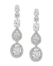 Nadri Radiant Cubic Zirconia Halo Linear Drop Earrings in Rhodium Plated
