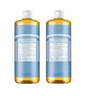 2 x Dr. Bronner's Pure-Castile Soap Liquid 18-in-1 Hemp Baby Unscented 946mL
