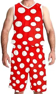 [KQNZT] Basketball Jersey with Shorts, Outfit Tank Top Track Shorts, Mens Basketball Jerseys, Modern Red White Polka Dot Retro Art