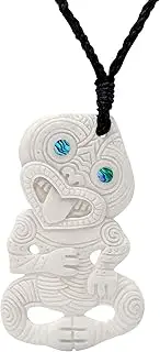 [81stgeneration] Women's Men's Hand Carved Bone Abalone Spiral HEI Tiki Maori Pendant Necklace