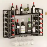 Wall Mount Wine Rack 2 Tier, Metal Liquor Shelves with Glass Holder, Wine Displa