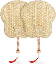 Goaste 2 Pack Hand Woven Wheat Straw Fan, Rustic Chinese Manual Fan for Summer Cooling, Wedding Palm, Home & DIY Decoration, Elderly Travel Supplies, Personal Gift