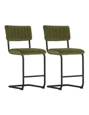 [Artiss] Bar Stools Velvet Chairs x2 in Green