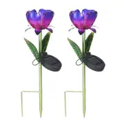 2Pcs Outdoor Solar Lights Flower Lamp Glass Petal Metal Ground Light -Purple