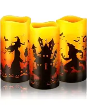 Halloween Candles Flameless Flickering, Battery Operated Led Warm Candles 3pack