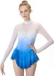 [Zagitova] Ice Figure Skating Dress for Girls Gradient Women Competition Breathable Dance Clothing with Shiny Rhinestone