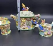 Rabbit Garden Party Springtime Tea Set Easter Bunny Vintage 1998 Complete!!
