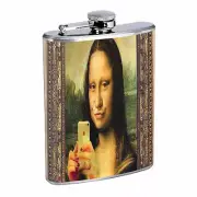 Mona Lisa Selfie 8oz Stainless Steel Flask Drinking Whiskey