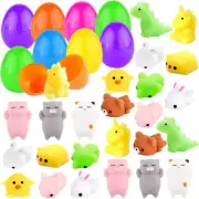 24PCS Easter Eggs + 24PCS Mochi Squishy Toys, Surprise Eggs Filled Mini Anima...