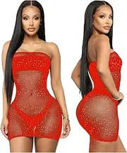[JINZIJINYU] One Piece Lingerie For Women Sexy Ladies Temptation Chest Wrap Rhinestone Mesh Tights Jumpsuit