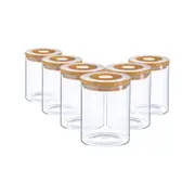 Argon Tableware 6 Piece Glass Jar With Wooden Lid Storage Container Set - Round Scandinavian Style Canister - 750ml
