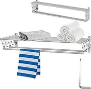 Laundry Drying Rack Collapsible, Wall Mounted Clothes Drying Rack, Stainless Steel Clothes Drying Rack, Retractable Towel Drying Rack Space Saver with 7 Drying Rods for Laundry Balcony Bathroom Room