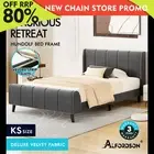 ALFORDSON Bed Frame King Single Tufted Headboard Base Grey Velvet HUNDOLF