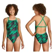 Speedo Natural Wonder Crossback One Piece Swimsuit - Womens 12/38 (Green/Black)