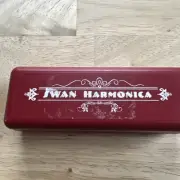 Swan Harmonica, 10 Holes in “C” In Red with Case, NEW, Unused