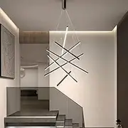 USOR LED 7 Bars Large Modern Chandelier Dimmable DIY Ceiling Light Fixture Duplex Building Adjustable Height Linear Pendant Light for Villa Hollow Modern Minimalist Staircase Lamp Restaurant 100cm