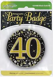 OakTree 3" Badge 40th Birthday Sparkling Fizz Black Gold Holographic