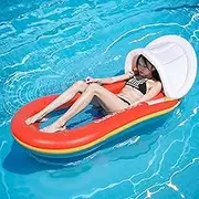 Inflatable Pool Float Tanning Bed Outdoor Foldable，Adult Durability Giant Floating Bed with Inflatable backrests，Suitable for Adults Children Pool Seaside Play with Light Shield Lounger