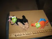 NOS EASTER DOG WITH BUNNY EARS & ORANGE DINOSAUR STUFFED PLUSH TOY DAN DEE BRAND