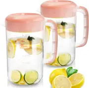 2 Pack 4L Large Plastic Straining Pitcher with Lid Clear Water Carafe Jug Ice Te