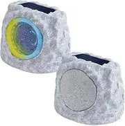 Rock Speaker Outdoor Waterproof Bluetooth Rock Speaker Solar Powered and USB Charging with Lights RGB Colors for Party Patio Pool Deck Yard Garden and Home (Gray 2PCS)