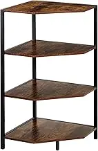VECELO 31" Corner Shelf, 4-Tier Display Shelves, Wood Storage Stand with Metal Frame, Multipurpose Shelving Unit for Small Space, Home Office, Rustic Brown