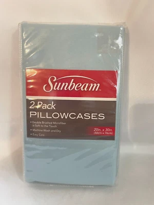 NEW Sunbeam 2 Pack Pillowcases 20" X 30" Blue