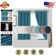 Sleek 63 Inch Blue Sapphire Faux Linen Blackout Curtains with Grommet Top - Pair