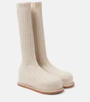 [Amina Muaddi] Amina Muaddi Veneda 15 knee-high sock boots AU 10.5 beige