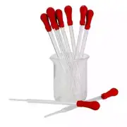 5 Red Rubber-Capped Glass Pipettes Lab Equipment 9-20cm