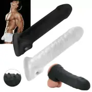 Male Silicone-Condom-Reusable-Realistic-Penis-Extender-Sleeve-Enlarger-Bigger