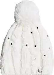Roxy Sundancing Beanie white Pom Pom Knit Winter Hat NEW