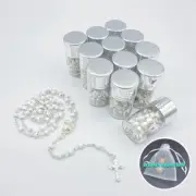US 4/12pcs Wooden Scented Rosary Necklace in Silver Cap Glass Jar Baptism Favors