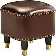 Leather Footrest Shoe Changing Stool with Cushion, Small Foot Stool Ottoman, Upholstered Rest Stool Sofa Low Coffee Table Footrest for Living Room Bedroom(H)