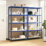 5-Tier Storage Shelf 2pcs Blue Steel Warehouse Garage Rack Industrial Shelving