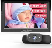 LUCKVIEW 5'' 1080P Baby Car Mirror, Baby Car Camera IR Night Vision, 3X Zoom in Closer, Colors Accuracy & Full Viewing Angles, Driving Safety Baby Car Monitor for Back Seat Rear Facing BM1 BM1-US