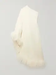 [Taller Marmo] Taller Marmo - + Net Sustain Ubud One-shoulder Feather-trimmed Crepe Maxi Dress - Ivory - IT48 IT 48 Ivory