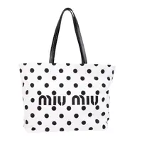 在飛比找momo購物網優惠-【MIU MIU】大型帆布LOGO托特包(白色)