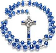 SANCTUM VERITAS Made in Italy Blue Rosary Blessed by Pope Francis Vatican Rome with Holy Father Crystal Glass Beads and Silver-Toned Base Papal Cross Crucifix Blessing