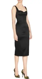 NWT Dolce & Gabbana It 42 US 6 Black Silk Blend Knee Length Pencil Dress