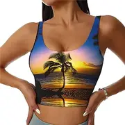 [EdWal] Hawaii Beach Print Sports Bras for Women Seamless Sports Bra, Wirefree Padded Workout Yoga Gym Fitness Bra
