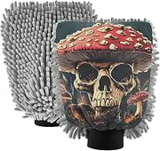 XYMZR Mushroom Skull Scary Absorbent Microfiber Car Wash Mitt, Funny Cute Anime Scratch Free for Cars Cleaning, Home Cleaning Mitts, 2 Pack, 10.24” L x 7.09” W