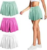 [CACASO] 3 PCS Flowy Shorts,Butterfly Shorts with Spandex Liner,Flowy Athletic Shorts with Pocket for Girls Women Gym Yoga